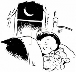 A Toddler Sleeping In Bed with a Teddy Bear - Royalty Free Clipart ...