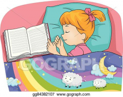 Vector Clipart - Kid girl sleep book bed dreaming. Vector ...