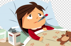 Girl lying on bed sucking thermometer illustration, Sleep ...