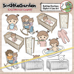 Bedtime Routines Toddler Boy and Girl ClipArt