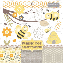 Bumble Bee clipart and digital paper ~ Illustrations ~ Creative Market