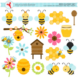 Bees Clipart Set - clip art set of bees, honey, beehive, cute bees ...