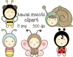 SALE Kawaii Insect Bug Butterfly Worm Ladybug Snail Bee Clipart ...