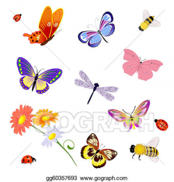 Clip Art Vector - Butterfly insects bee ladybug. Stock EPS ...