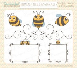 Bumble Bee Clip Art and Digital Frames Set Personal &