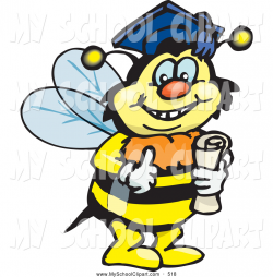 Clip Art of a Happy Smart Bumble Bee Character Wearing a Graduation ...