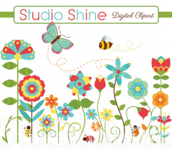 Flower Clipart - Happiness Blooms - Cute flower ladybug butterfly ...