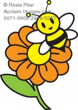 Clipart Illustration of a Flower and a Bee