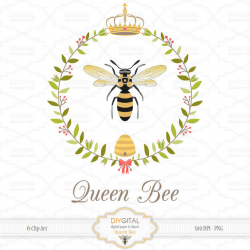 Queen Bee Clip Art Set - 6 Printable cliparts for scrapbooking ...