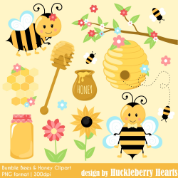 Bumble Bees and Honey Clipart - Huckleberry Hearts