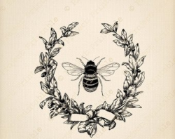 Printable Clipart Vintage HONEY BEE graphics In Frame &