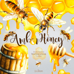 Watercolor Honey Bee Clipart Honeycomb Hand painted digital