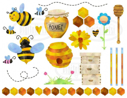 Watercolor Honey Bee Clipart | Bee clipart