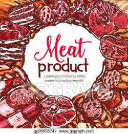 Vector Clipart - Meat product and sausage sketch poster. Vector ...