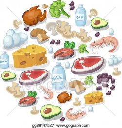 Vector Art - Flat icons of meat and dairy products, animal and ...
