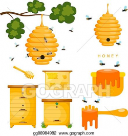 Vector Art - Set of yellow objects beekeeper. yellow bee hive on a ...