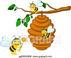 Stock Illustration - Bees cartoon holding flower and a beehive ...