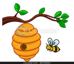 bee hive clip art | illustration of isolated beehive branch stock ...