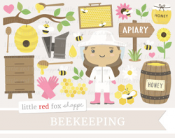 Beekeeping Clipart; Honey, Bee, Beehive, Honeycomb, Bumble Bee, Barrel