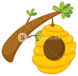cartoon of a beehive hanging from a branch Royalty-Free Stock Image ...