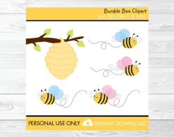 Bumble Bee Clipart Beehive Clip Art Pink & Blue Bumble Bee PERSONAL USE  Instant Download A214