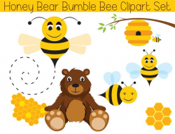 Teddy Bear Clip Art | Cute Bee Clipart | Commercial Use Woodland Printables  | Bumblebee Honeycomb Art | Cute Bee Garden Baby Shower | Insect