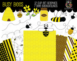 Bee Clip Art Bumble Bee Clipart Digital Bee Bee Digital Paper Honey ...