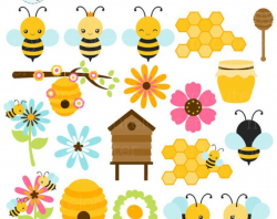 Bees Clipart Set - clip art set of bees, honey, beehive, cute bees ...