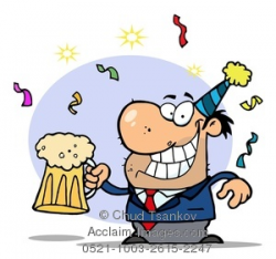 A Partying Man Smiling and Drinking a Pint of Beer Clipart Image