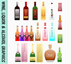 Alcohol Wine Liquor Beer Clip Art Drinks Graphic Food Clipart ...