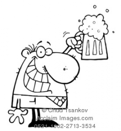 Clipart Illustration of Black and White Man With a Pint of Beer