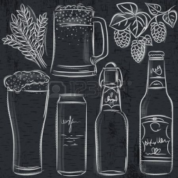 set of beer bottle on blackboard, vector | vector illustration ...