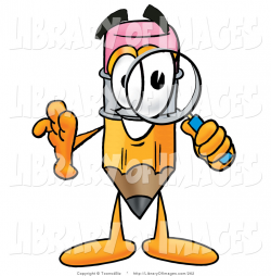 Pencil Cartoon With Magnifying Glass Clipart