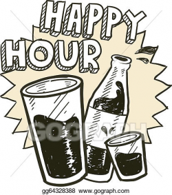 Vector Illustration - Happy hour alcohol sketch. EPS Clipart ...