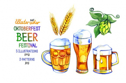 Watercolor Beer, hop and malt ~ Illustrations ~ Creative Market