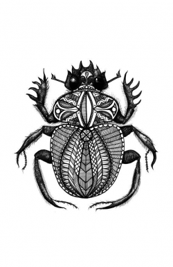Egyptian Patterned Scarab Dung Beetle, Black and White, Digital Art ...