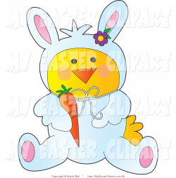 Clip Art of a Yellow Baby Chicken Disguised As the Easter Bunny ...