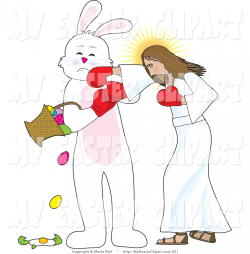 Clip Art of an Angry Jesus Boxing with the Easter Bunny, Socking Him ...