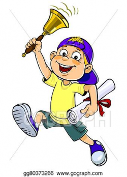 Drawing - Schoolchild with bell. Clipart Drawing gg80373266 - GoGraph
