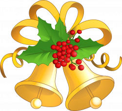 Transparent Christmas Gold Bells with Mistletoe PNG Clipart ...