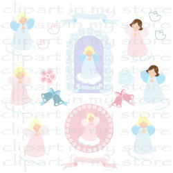 Angel clipart, ribbon clipart, bell clipart, Angeles rosados ...