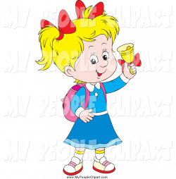 Clip Art of a Blond White School Girl Ringing a Bell by Alex Bannykh ...