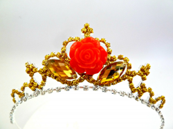 PRINCESS BELLE CROWN Belle Gold Red Rose Tiara The Beauty