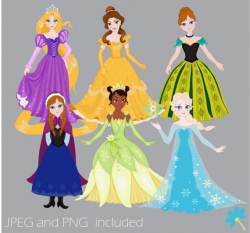 Digital Clipart Set Disney Princess --Rapunzel, Belle, Anna, Tiana ...