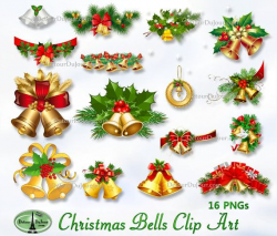 Printable Christmas Bells Clip Art Clipart 16 pngs by DetourDuJour ...