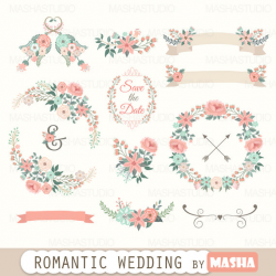 Floral clipart: Romantic Wedding clipart with