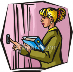 Woman Ringing A Doorbell - Royalty Free Clipart Picture