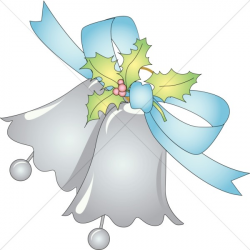 Blue Bow Tied Around Silver Bells | Church Bell Clipart