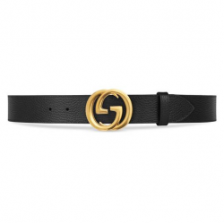 Leather belt with Double G buckle - Gucci Men's Belts 406831DJ20T1000