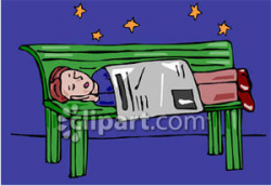 Homeless Man Sleeping on a Park Bench - Royalty Free Clipart Picture